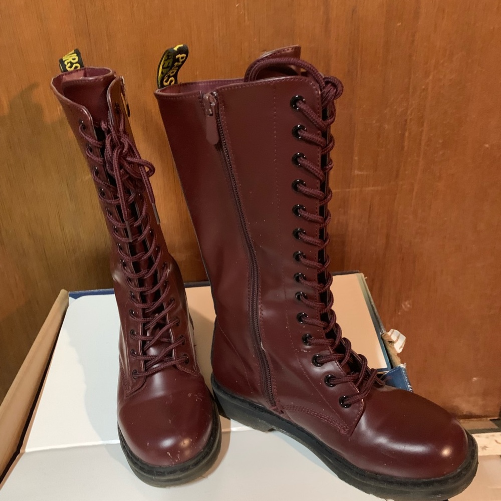 DREAM PAIRS Girls Burgundy Faux Fur lining winter knee high boots